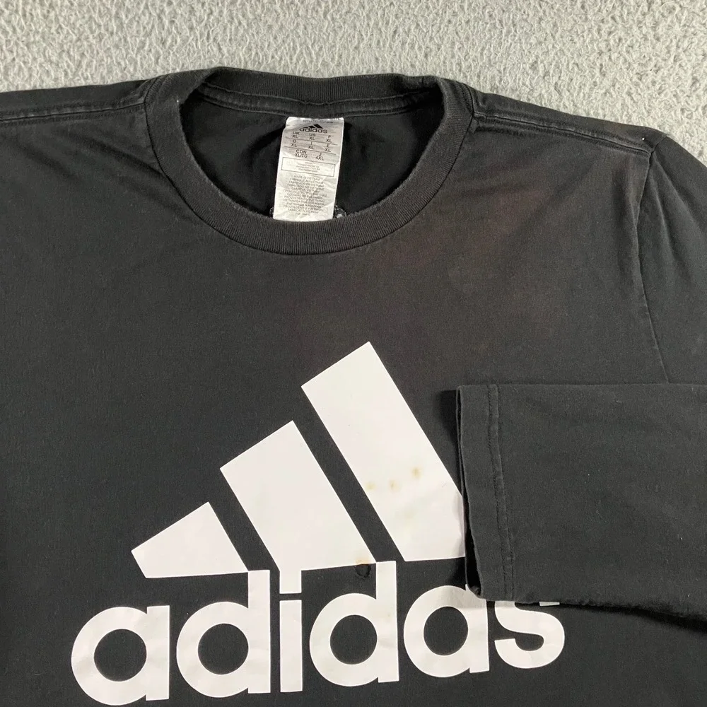 Adidas L/S Shirt Men XL Black Graphic Badge of Sport Logo Tee Baggy Thrashed